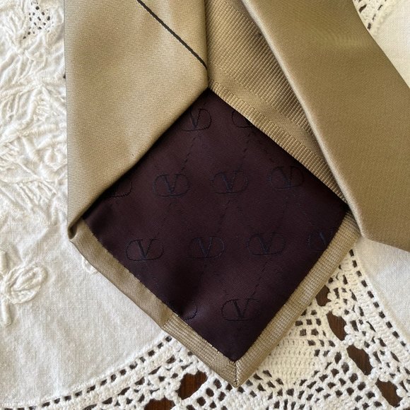 Valentino Cravatte silk tie tan & black rare - Picture 11 of 12